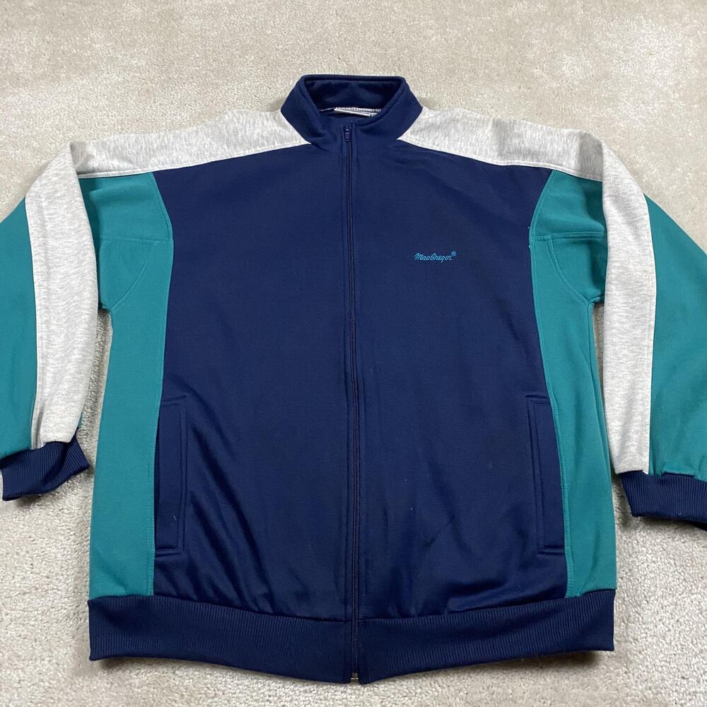 VTG MacGregor Jacket Mens L Navy Track Full Zip Colorblock Athletic Retro 80s